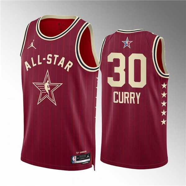 Mens 2024 All-Star #30 Stephen Curry Crimson Stitched Basketball Jersey